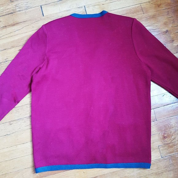 1990s Vintage Cozy Red and Green Wool Cardigan Size L, Vintage Red Cardigan - Picture 4 of 9